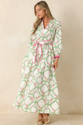 Prosperina Corinne White Multi Floral Trellis Cotton Maxi Dress
