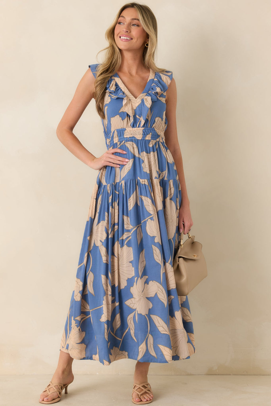Z Supply Malene Lake Blue Blooming Floral Maxi Dress