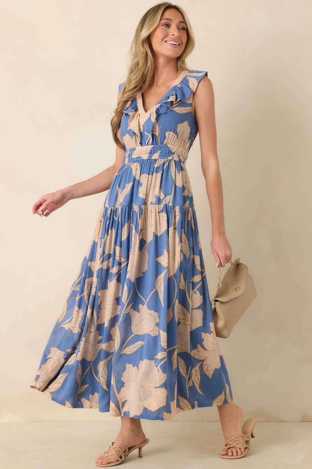 Z Supply Malene Lake Blue Blooming Floral Maxi Dress