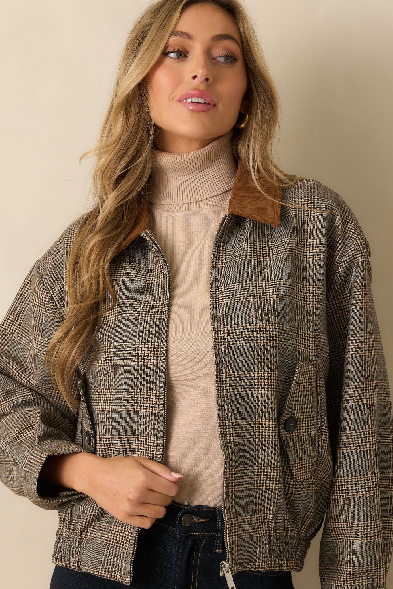 Riding Club Brown Multi Plaid Bomber Jacket