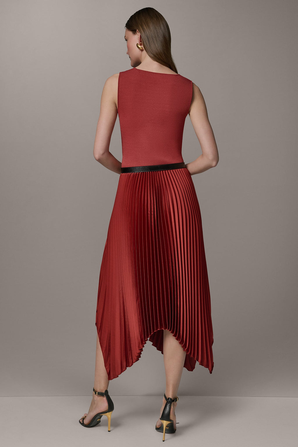 SLEEVELESS MIDI MIXED MEDIA DRESS