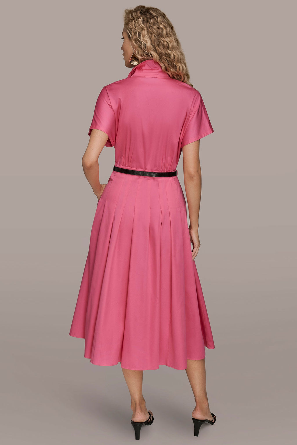 SHORT SLEEVE BUTTON-FRONT SHIRT DRESS
