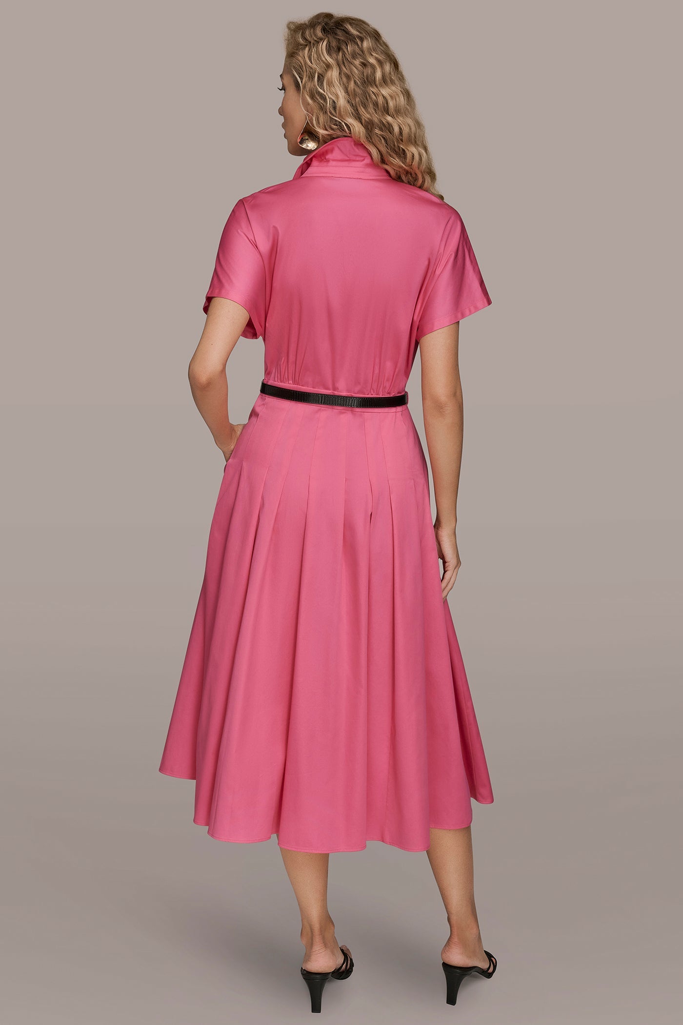 SHORT SLEEVE BUTTON-FRONT SHIRT DRESS