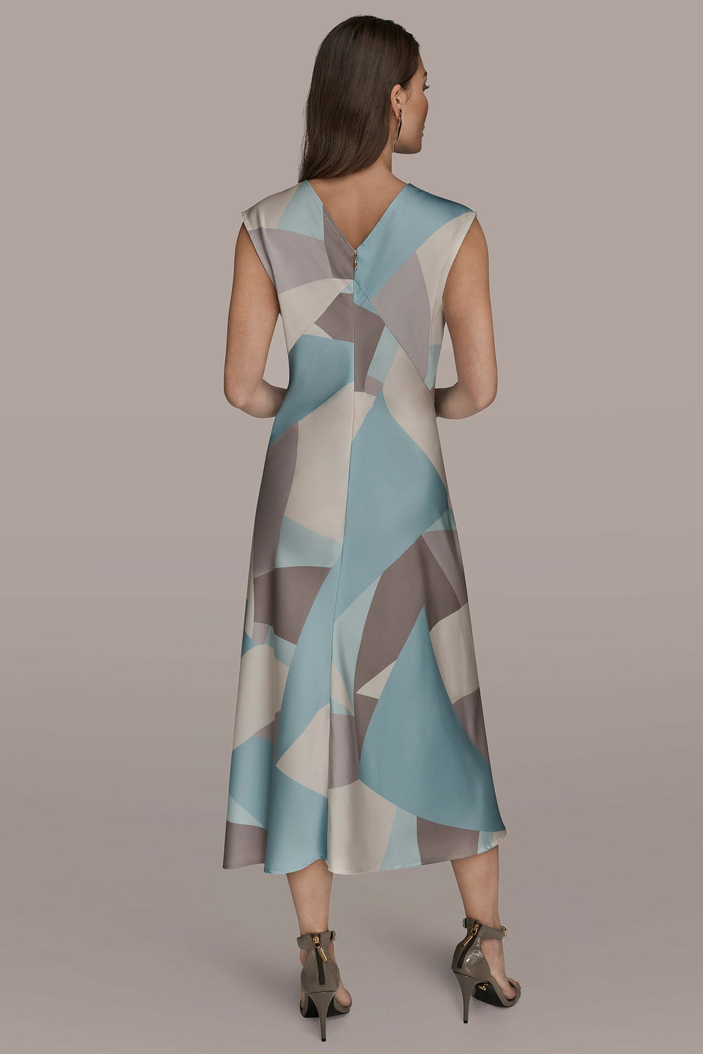 CAP SLEEVE V-NECK PRINTED MIDI DRESS