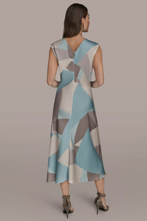 CAP SLEEVE V-NECK PRINTED MIDI DRESS