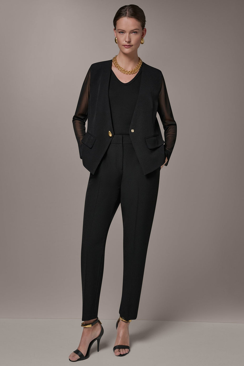CHIFFON PANELED ONE BUTTON JACKET