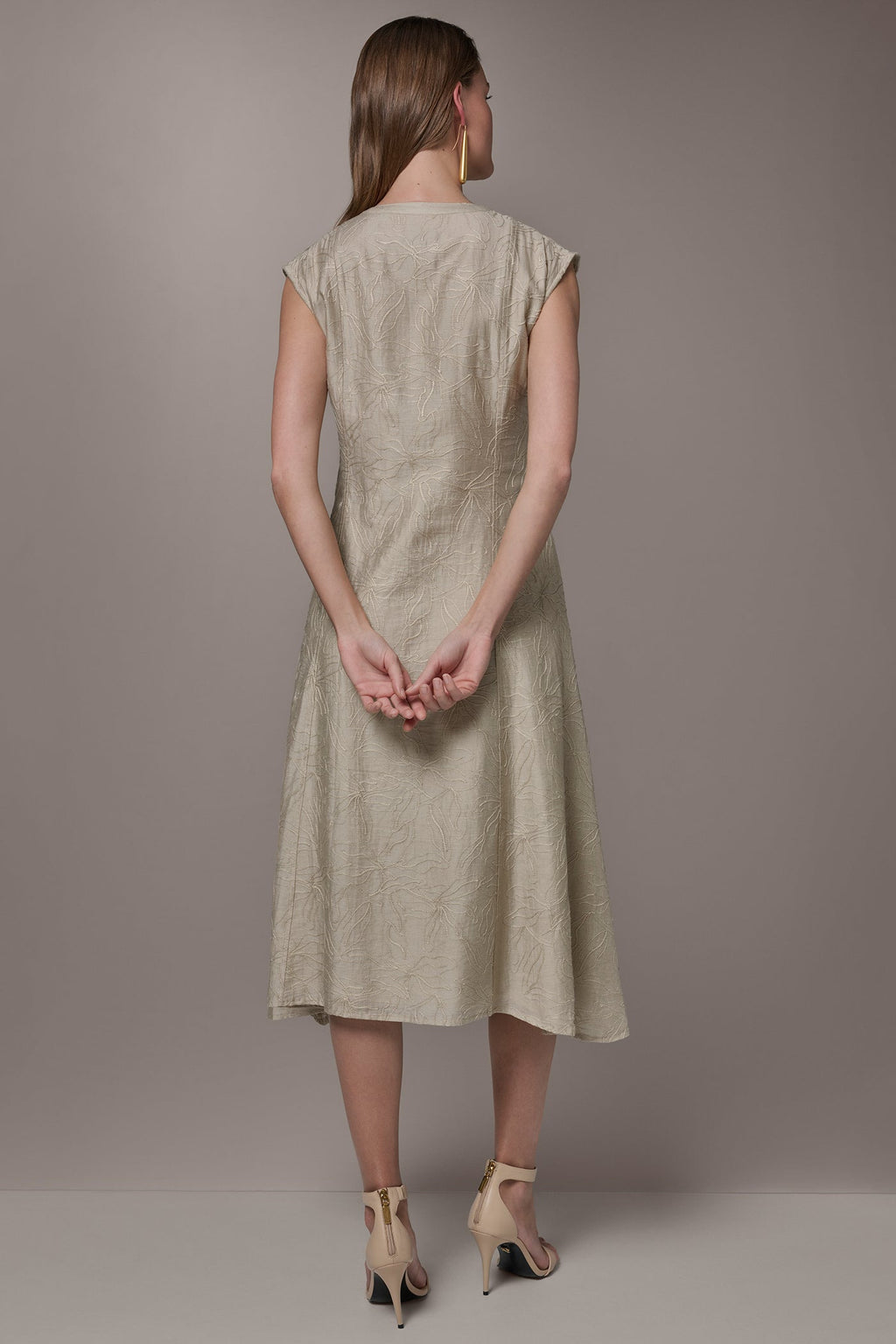 EMBROIDERED TIE-FRONT MIDI DRESS
