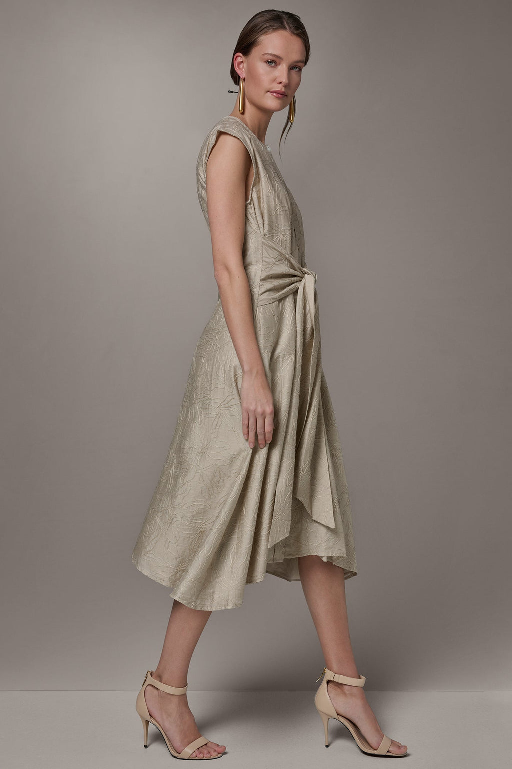 EMBROIDERED TIE-FRONT MIDI DRESS