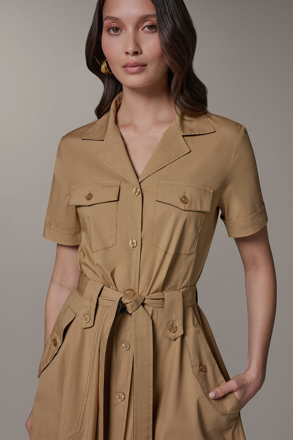 SHORT SLEEVE MIDI SHIRT DRESS