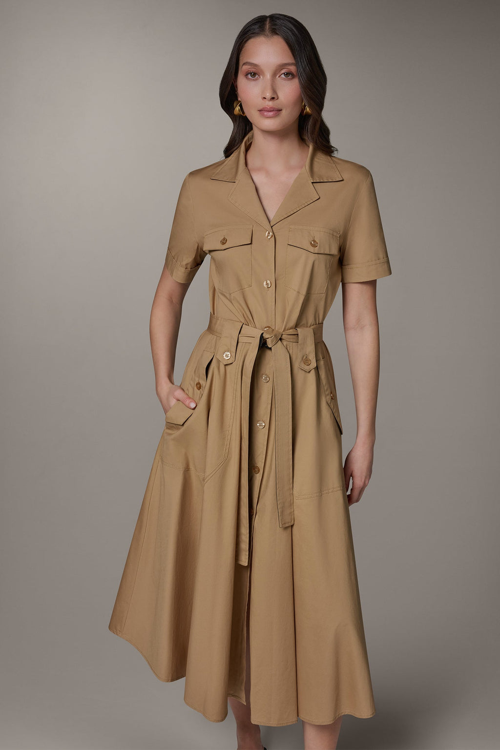 SHORT SLEEVE MIDI SHIRT DRESS