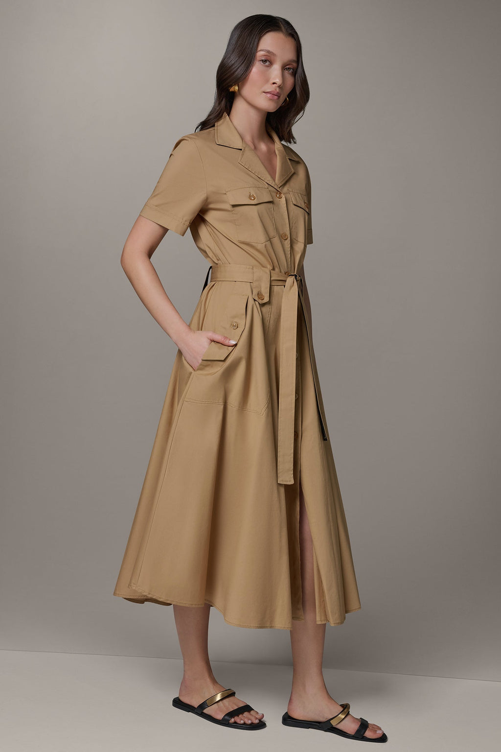 SHORT SLEEVE MIDI SHIRT DRESS