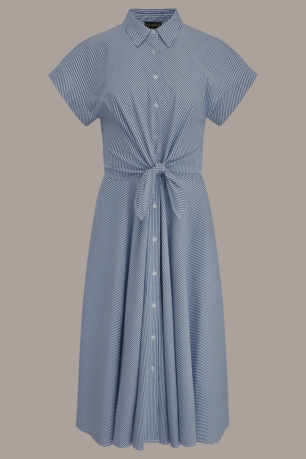 SHORT SLEEVE STRIPE TIE FRONT MAXI SHIRT DRESS