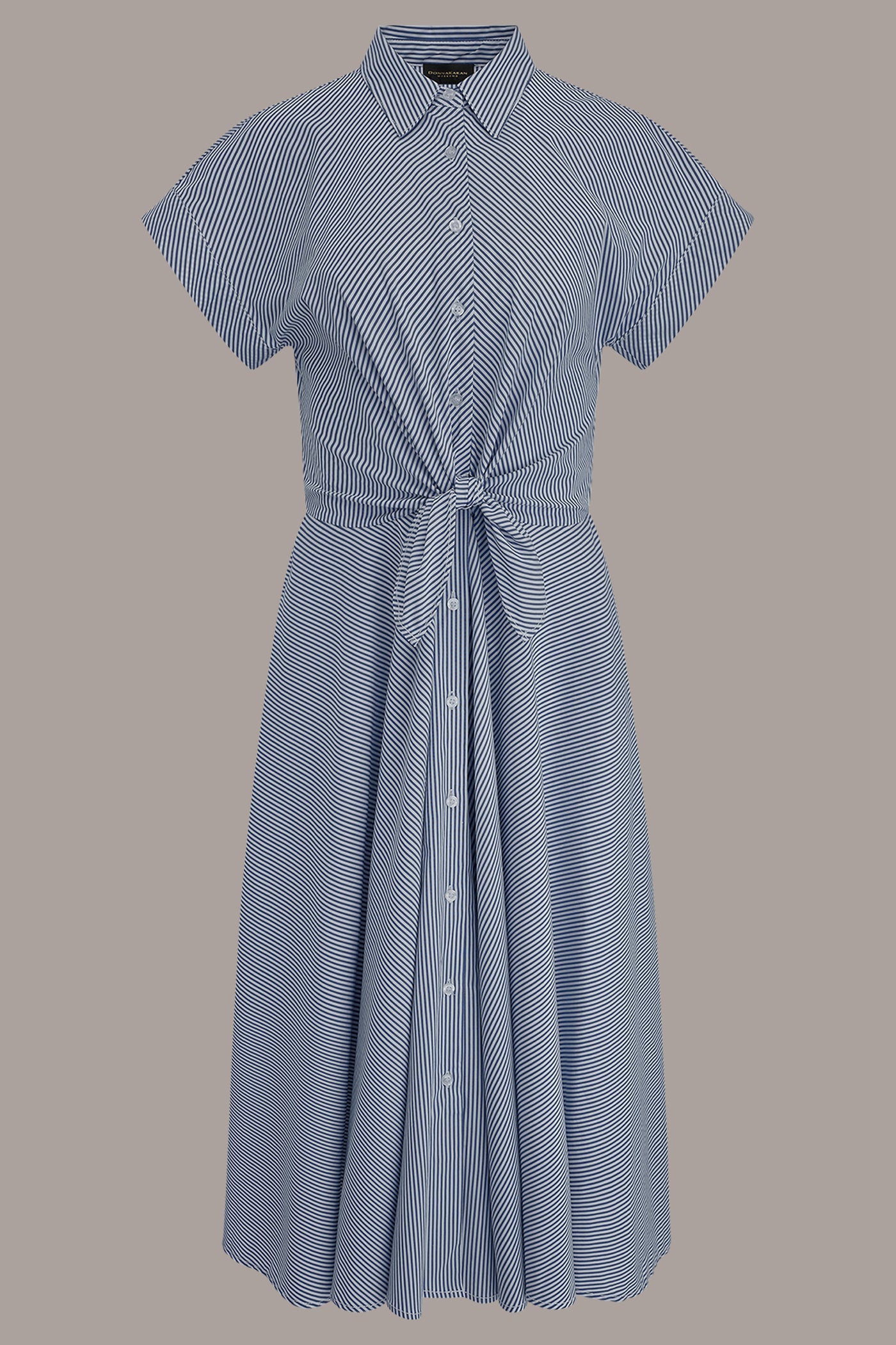 SHORT SLEEVE STRIPE TIE FRONT MAXI SHIRT DRESS