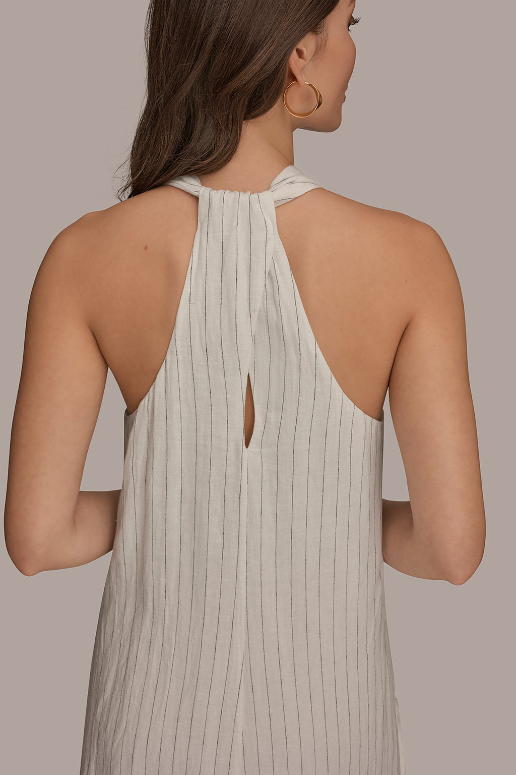 TWIST-BACK MIDI HALTER DRESS