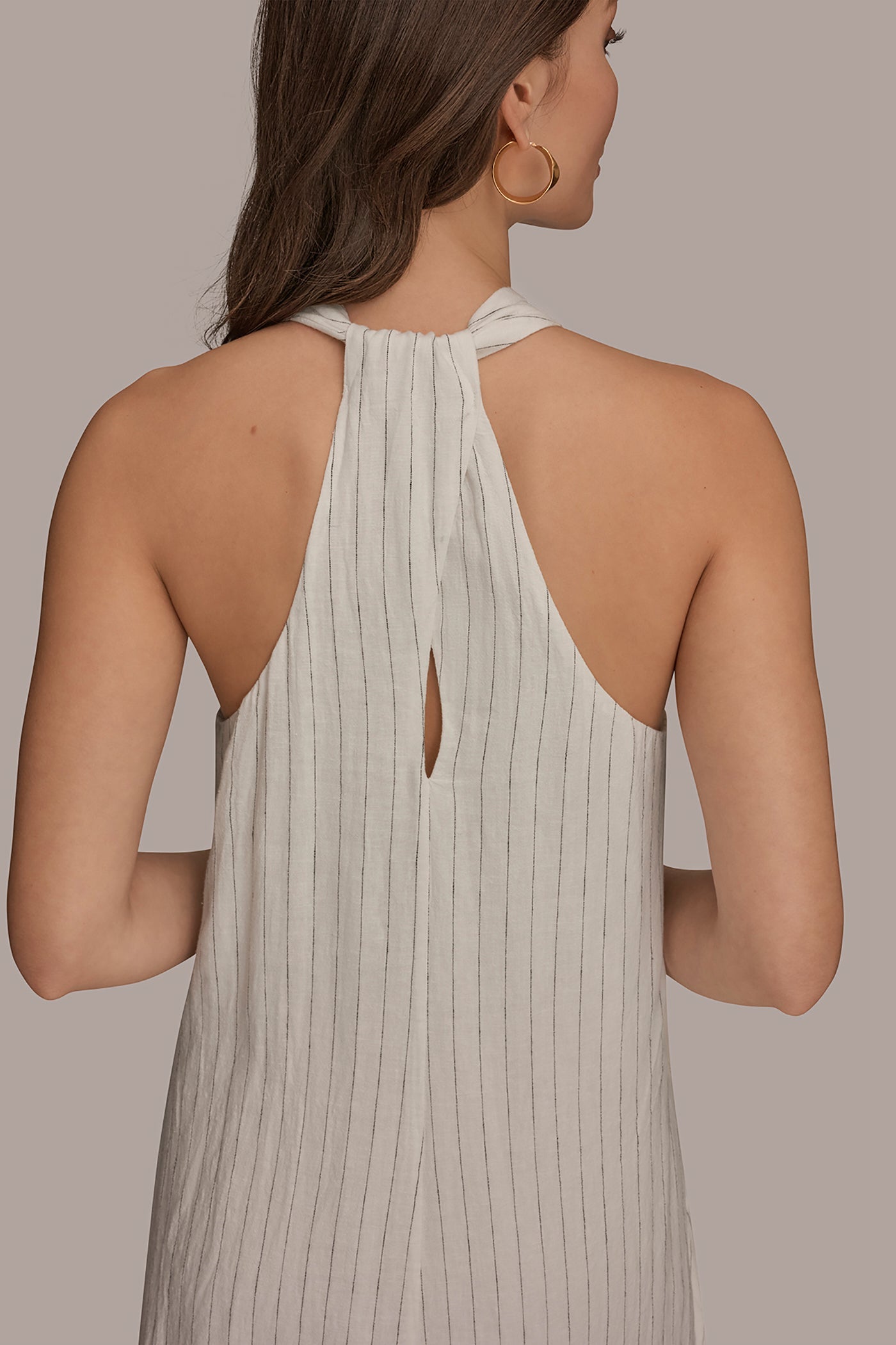 TWIST-BACK MIDI HALTER DRESS