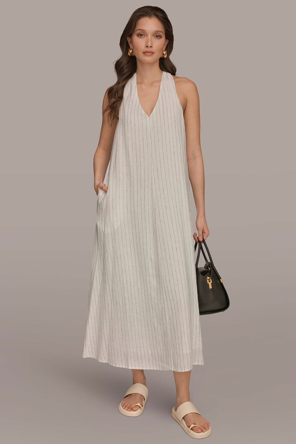 TWIST-BACK MIDI HALTER DRESS