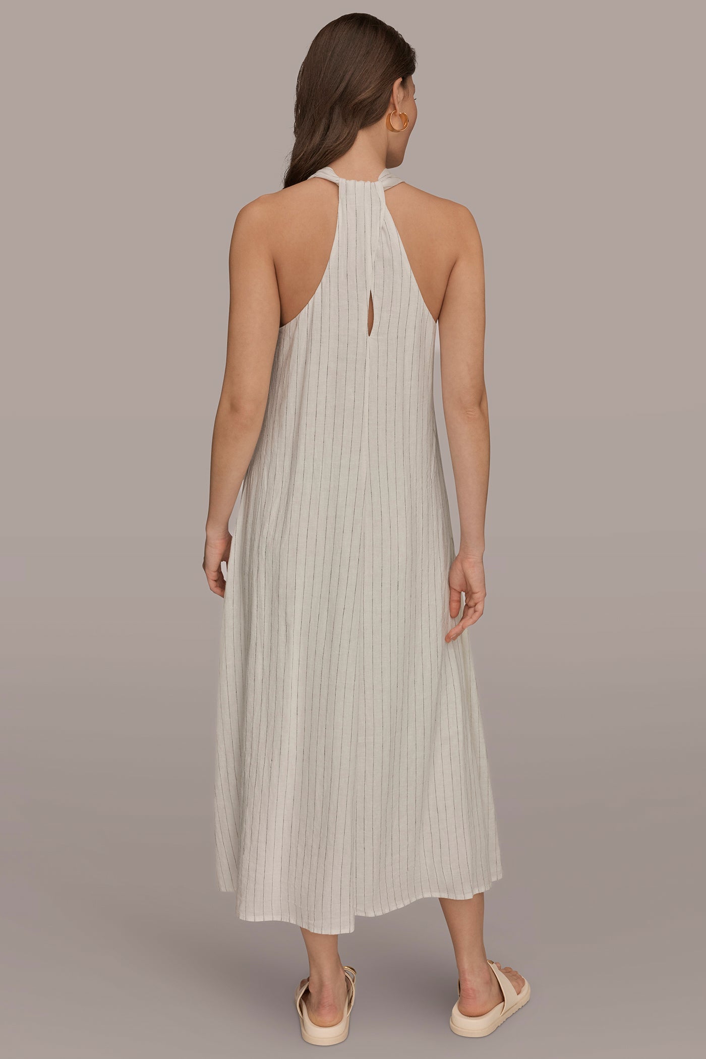 TWIST-BACK MIDI HALTER DRESS