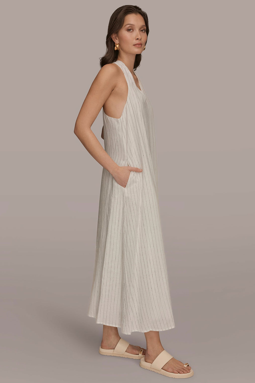 TWIST-BACK MIDI HALTER DRESS