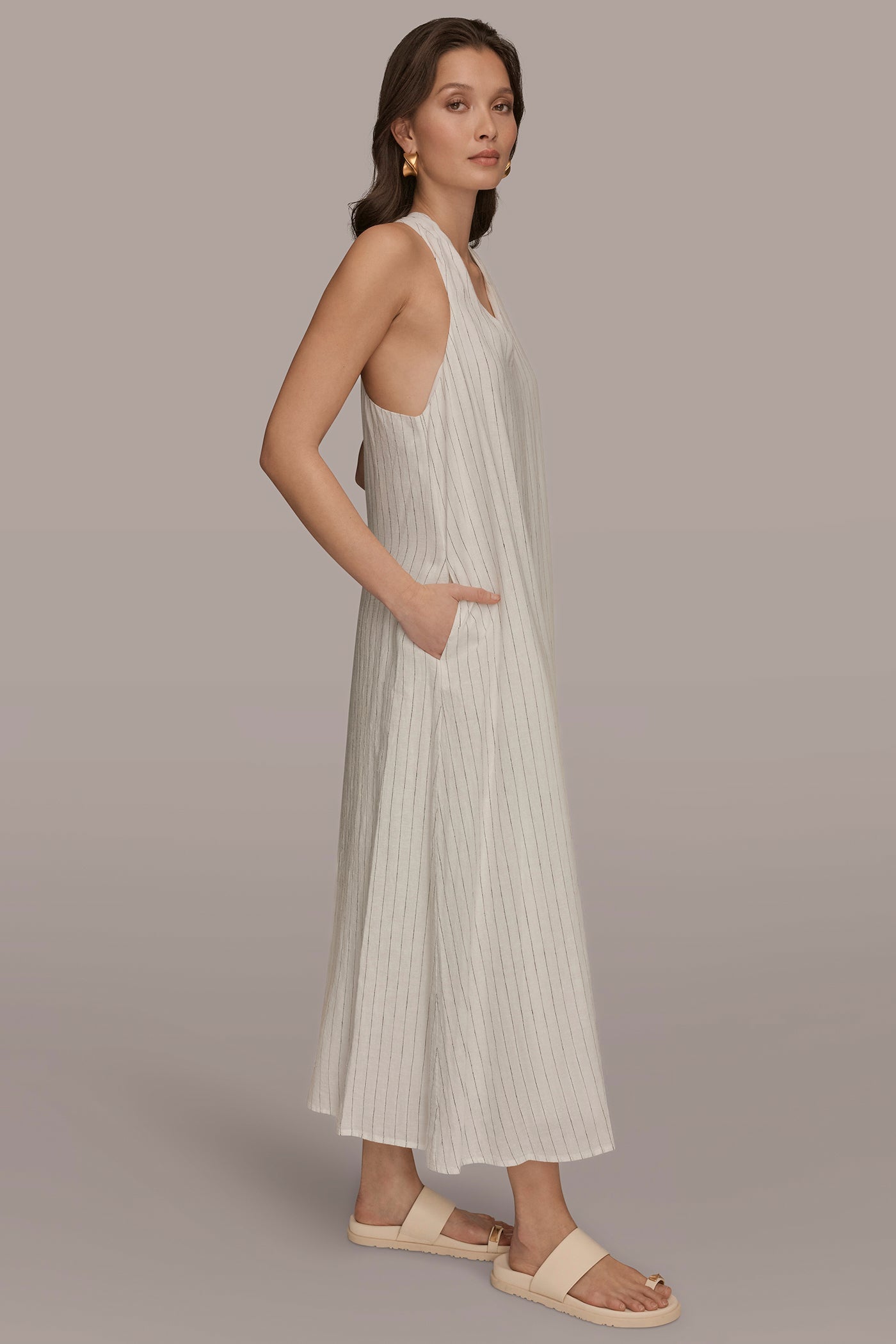 TWIST-BACK MIDI HALTER DRESS