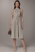 SLEEVELESS DRAWSTRING WAIST MIDI HALTER DRESS