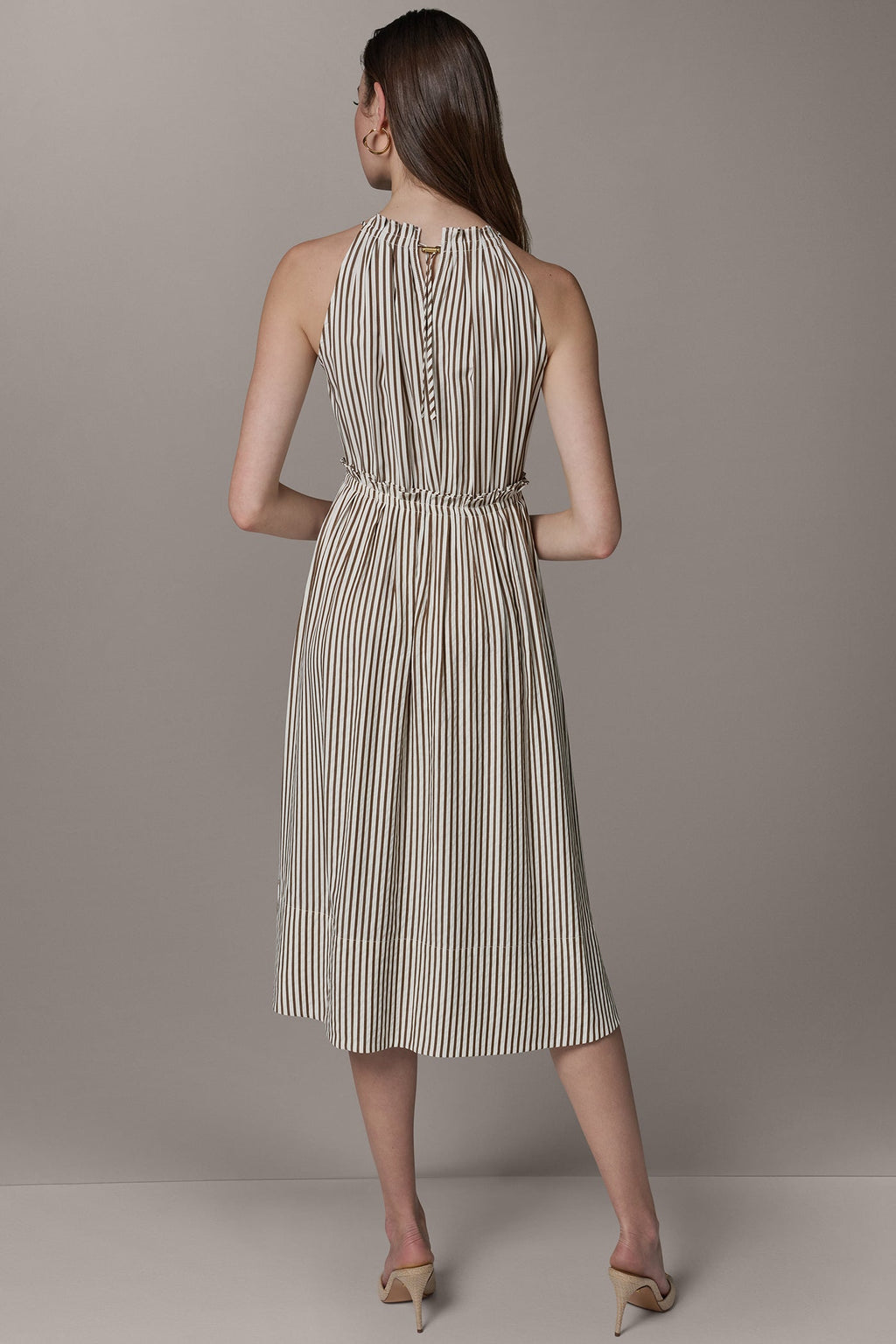 SLEEVELESS DRAWSTRING WAIST MIDI HALTER DRESS