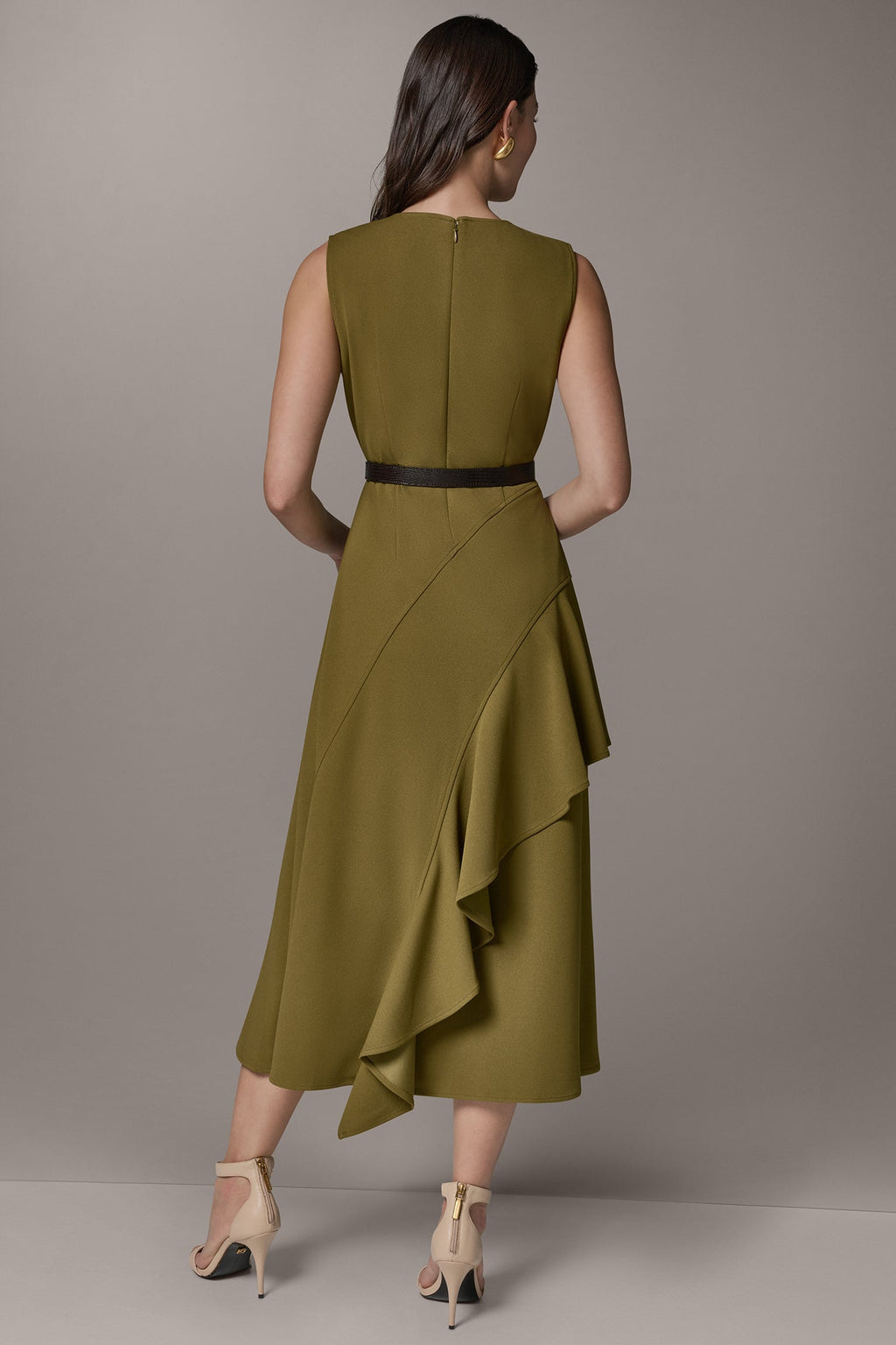 SLEEVELESS RUFFLE MIDI HI-LOW DRESS