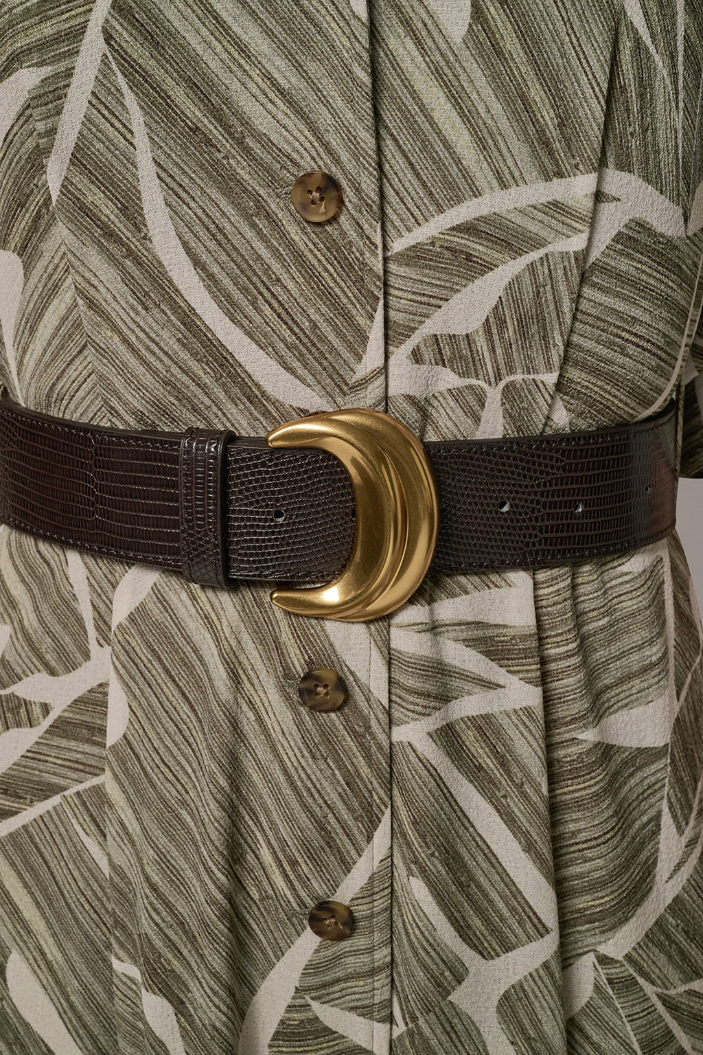 ABSTRACT BELTED A LINE MIDI SHIRT DRESS