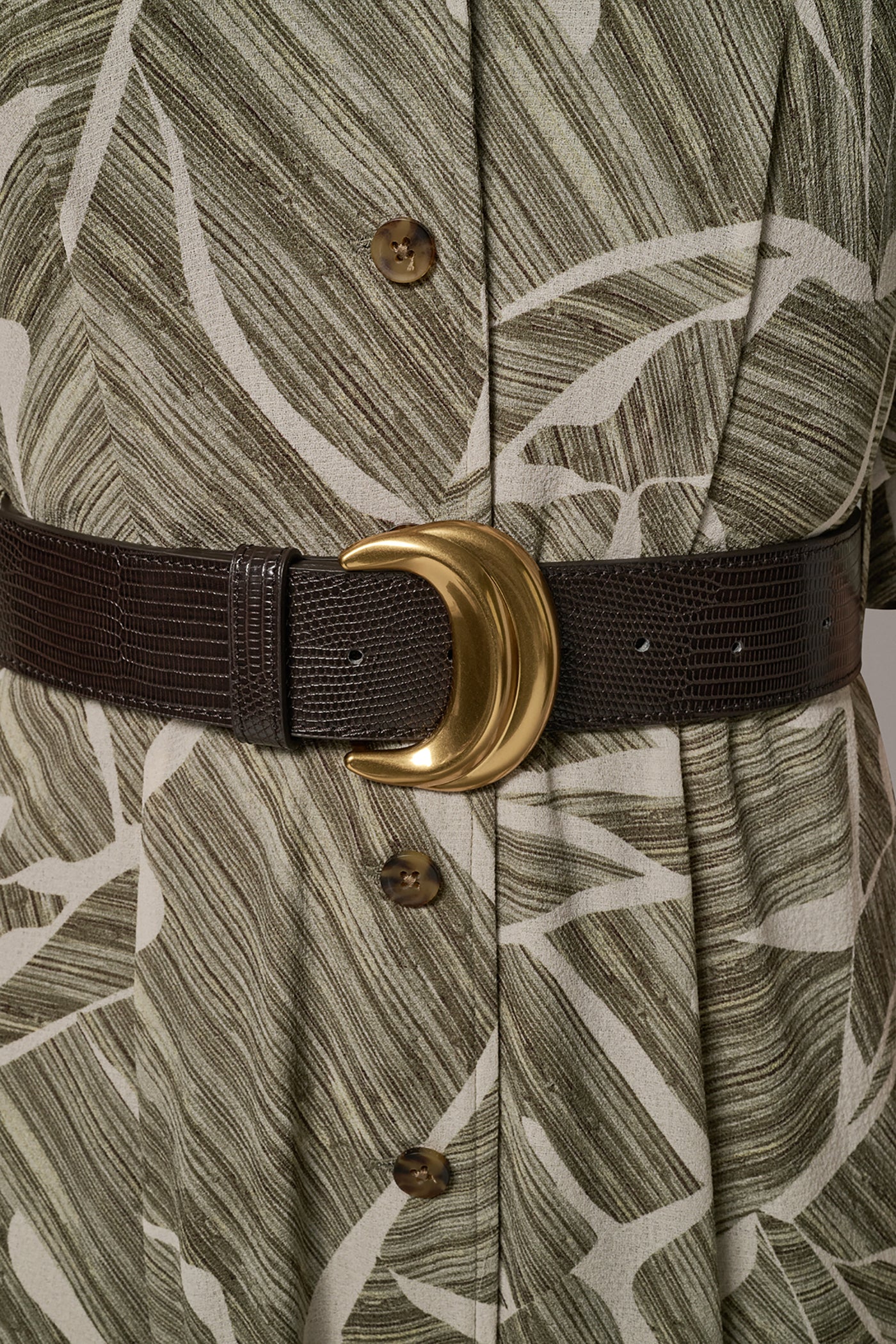 ABSTRACT BELTED A LINE MIDI SHIRT DRESS