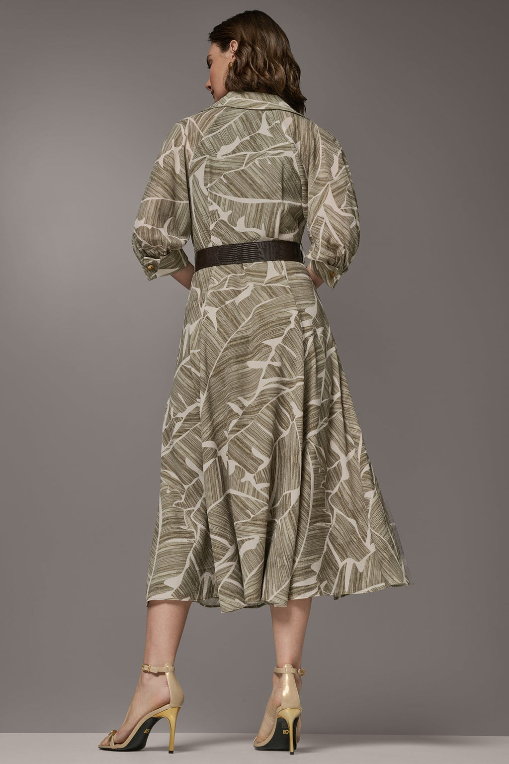ABSTRACT BELTED A LINE MIDI SHIRT DRESS