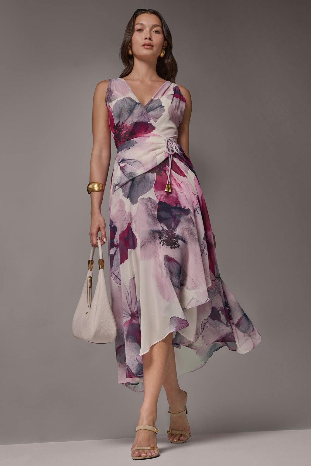 WRAP-EFFECT FLORAL MIDI A-LINE DRESS