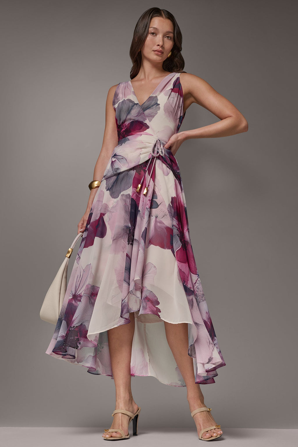 WRAP-EFFECT FLORAL MIDI A-LINE DRESS