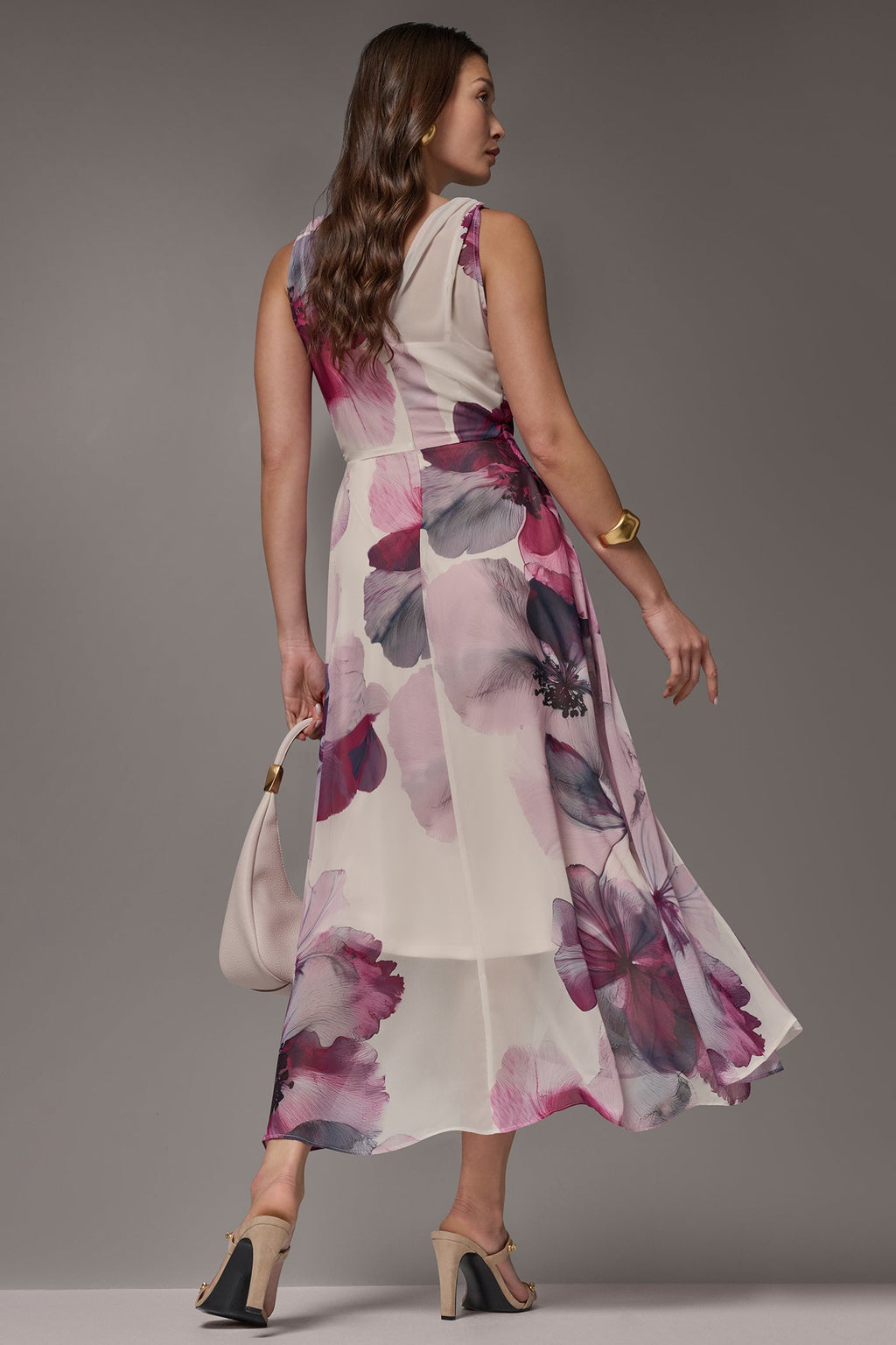 WRAP-EFFECT FLORAL MIDI A-LINE DRESS