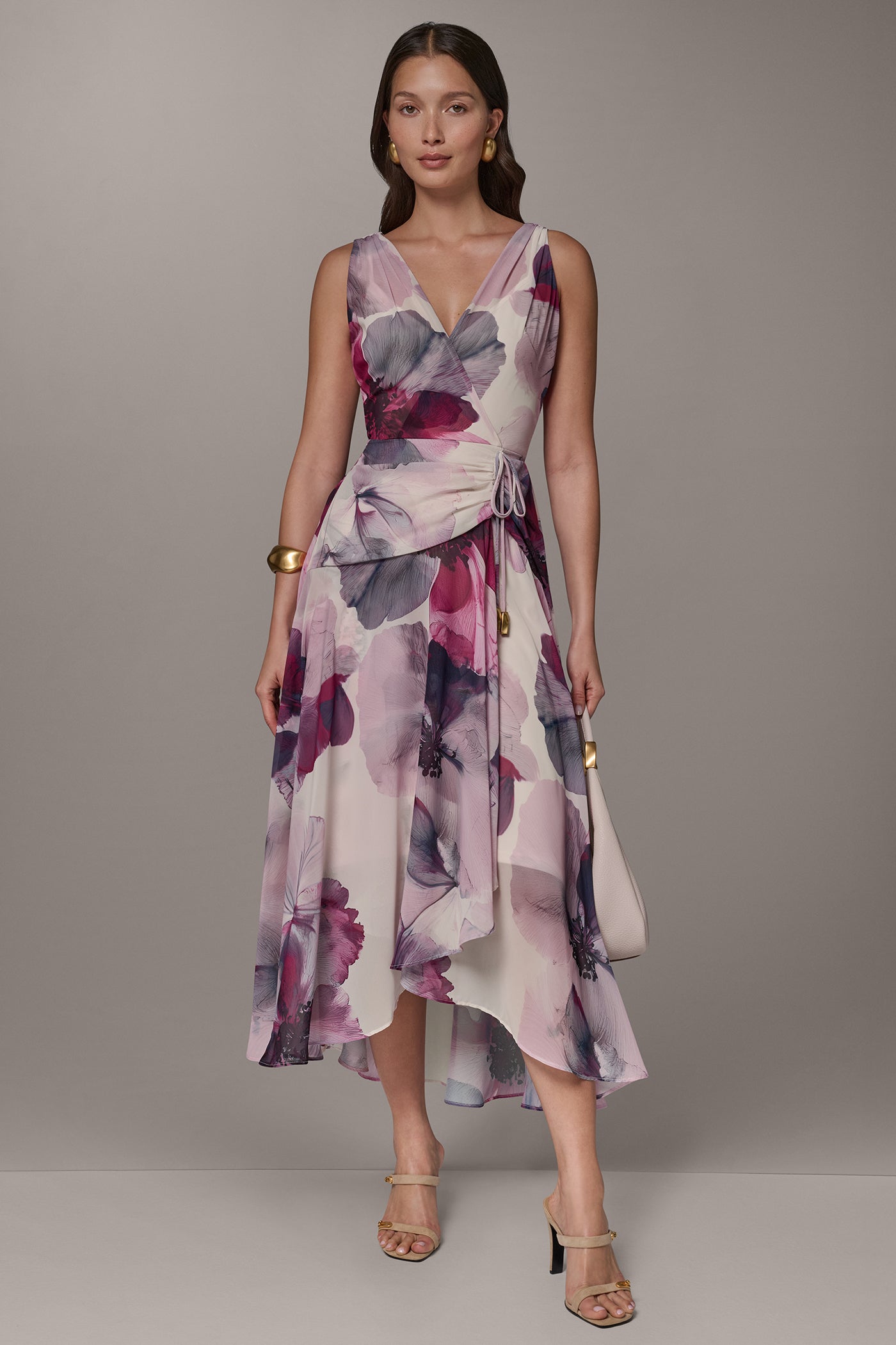 WRAP-EFFECT FLORAL MIDI A-LINE DRESS