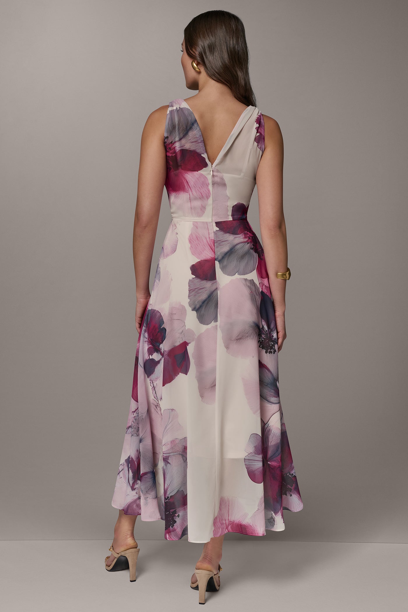 WRAP-EFFECT FLORAL MIDI A-LINE DRESS
