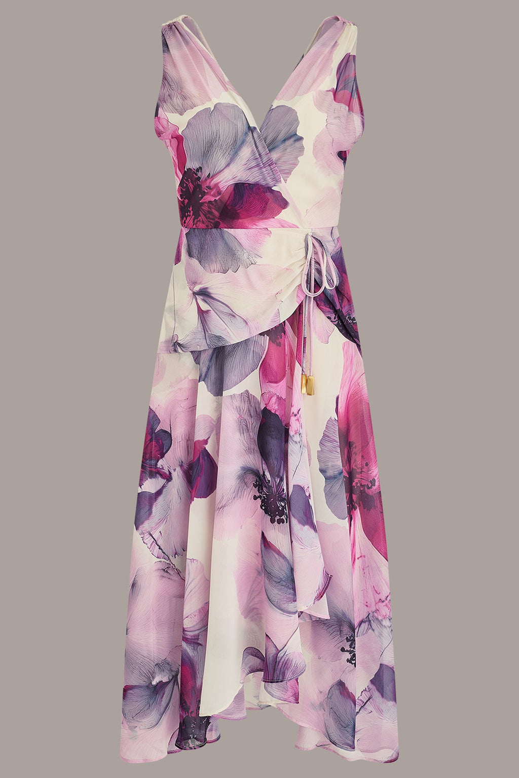 WRAP-EFFECT FLORAL MIDI A-LINE DRESS