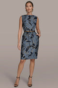 JACQUARD SLEEVELESS COWL-NECK SHEATH DRESS