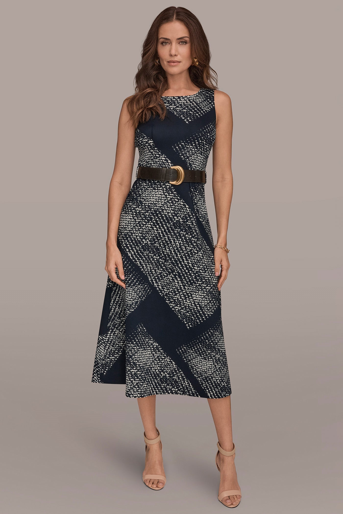 SLEEVELESS PRINTED A-LINE DRESS