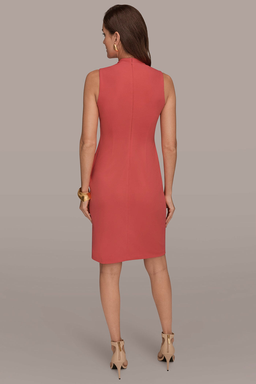 SLEEVELESS WRAP V-NECK SHEATH DRESS