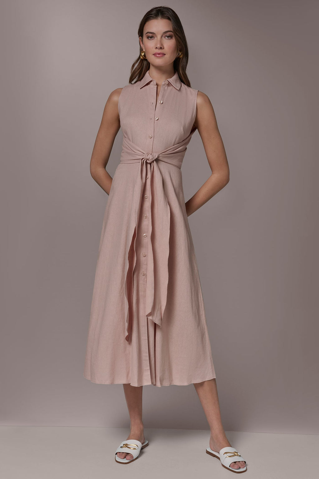 LINEN-BLEND MIDI SHIRT DRESS