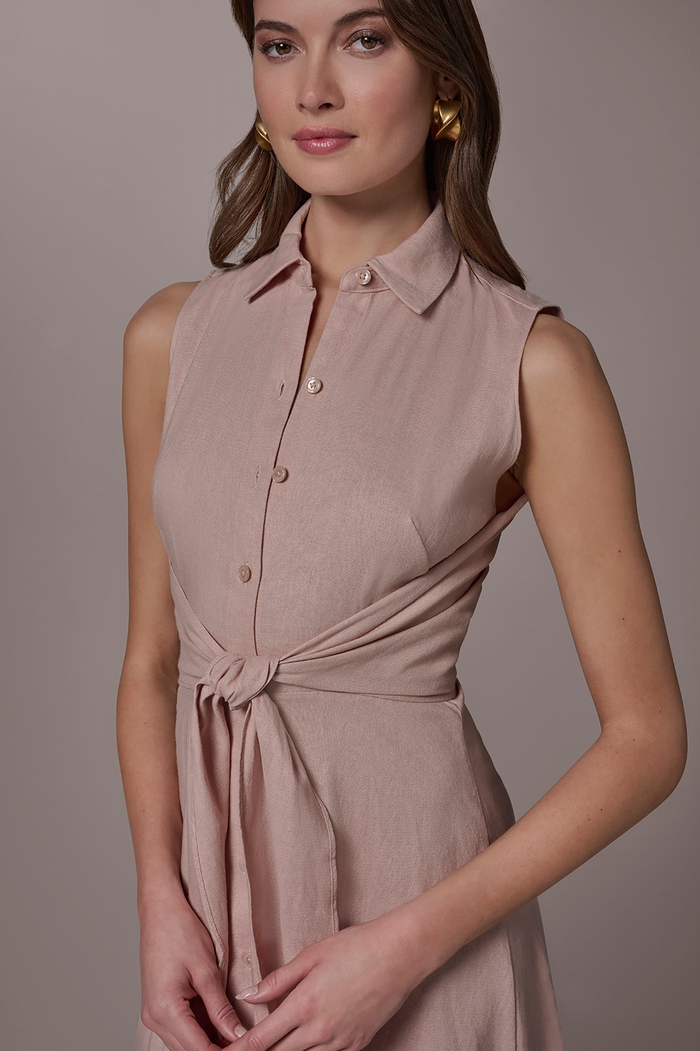 LINEN-BLEND MIDI SHIRT DRESS