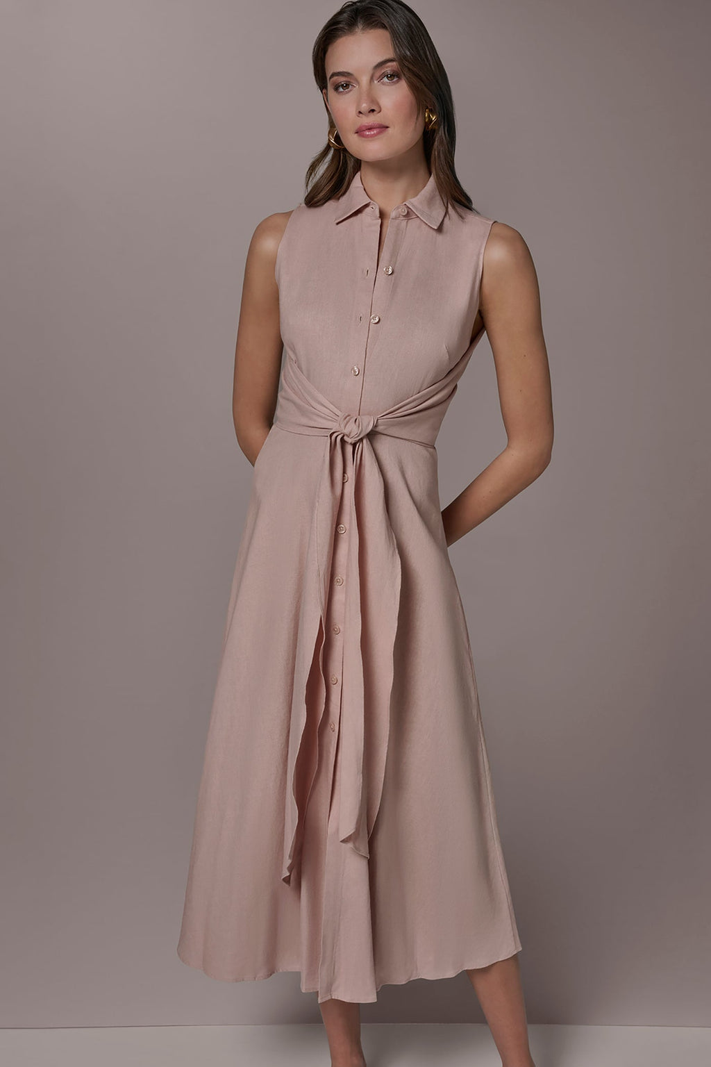 LINEN-BLEND MIDI SHIRT DRESS