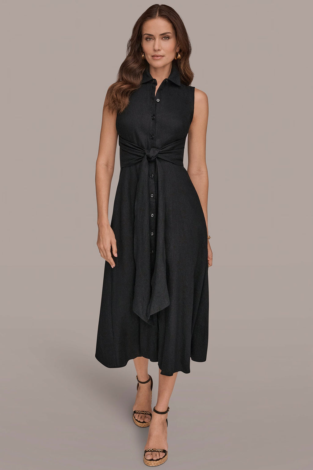 LINEN-BLEND MIDI SHIRT DRESS