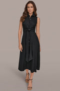 LINEN-BLEND MIDI SHIRT DRESS