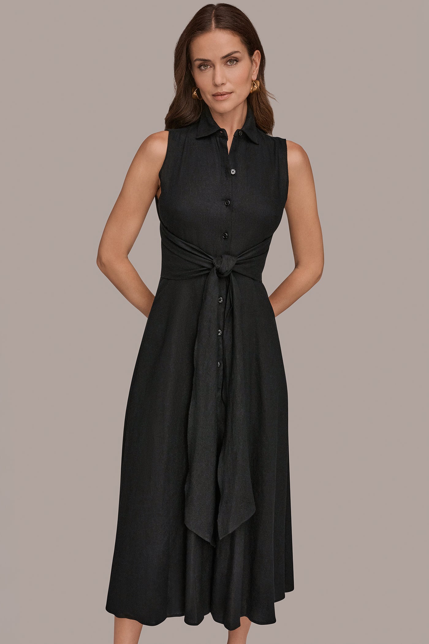 LINEN-BLEND MIDI SHIRT DRESS