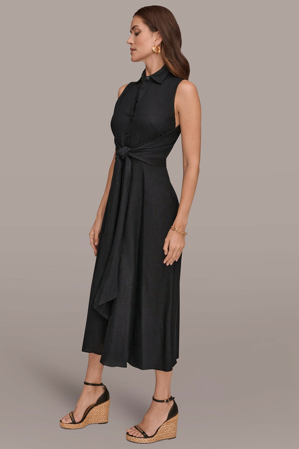 LINEN-BLEND MIDI SHIRT DRESS