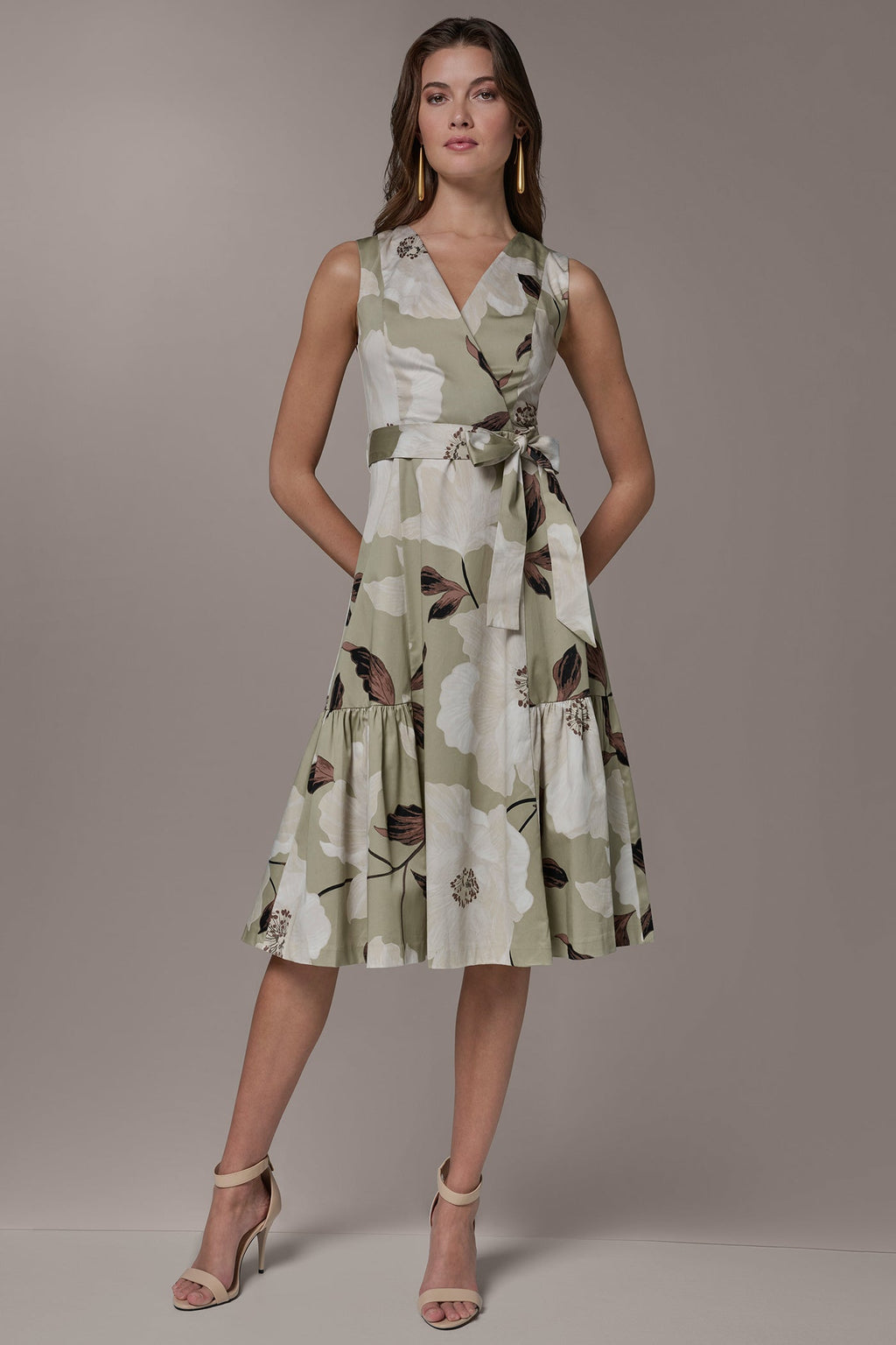 COTTON-SATEEN WRAP MIDI A-LINE DRESS