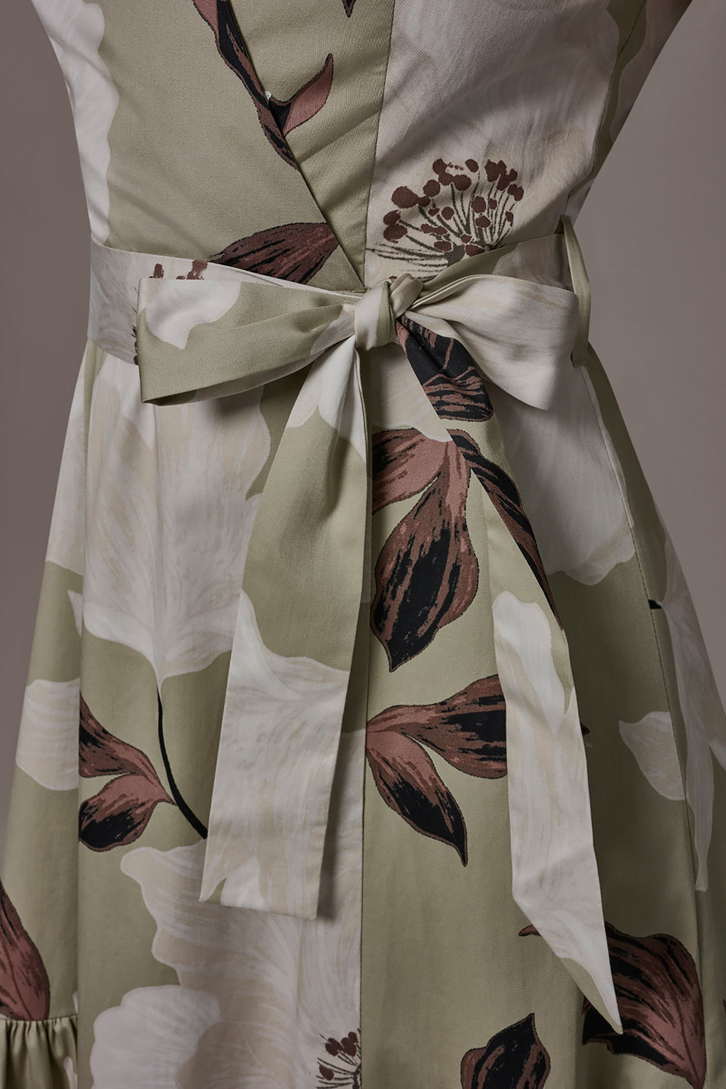 COTTON-SATEEN WRAP MIDI A-LINE DRESS
