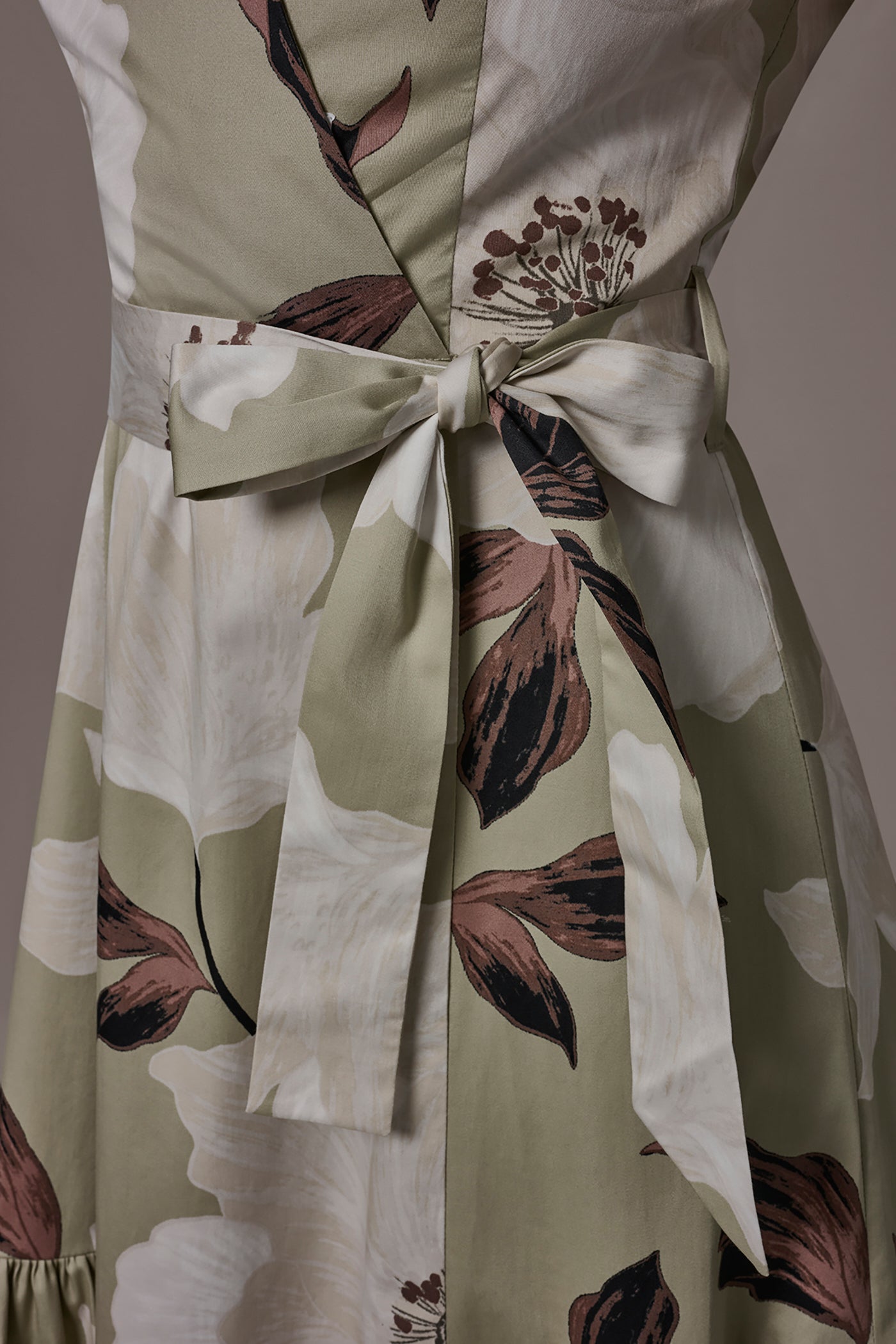 COTTON-SATEEN WRAP MIDI A-LINE DRESS