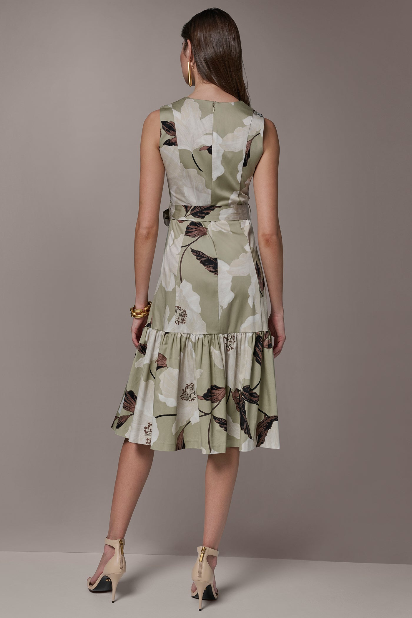 COTTON-SATEEN WRAP MIDI A-LINE DRESS