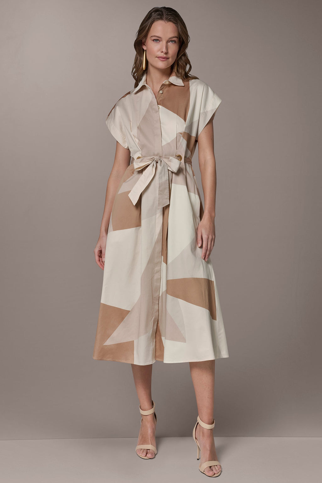 COTTON-SATEEN PRINTED MIDI SHIRT DRESS